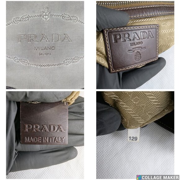 Prada Jacquard Logo Shoulder Bag Leather Canvas Brown Used Authentic F/Shipping - Picture 6 of 13